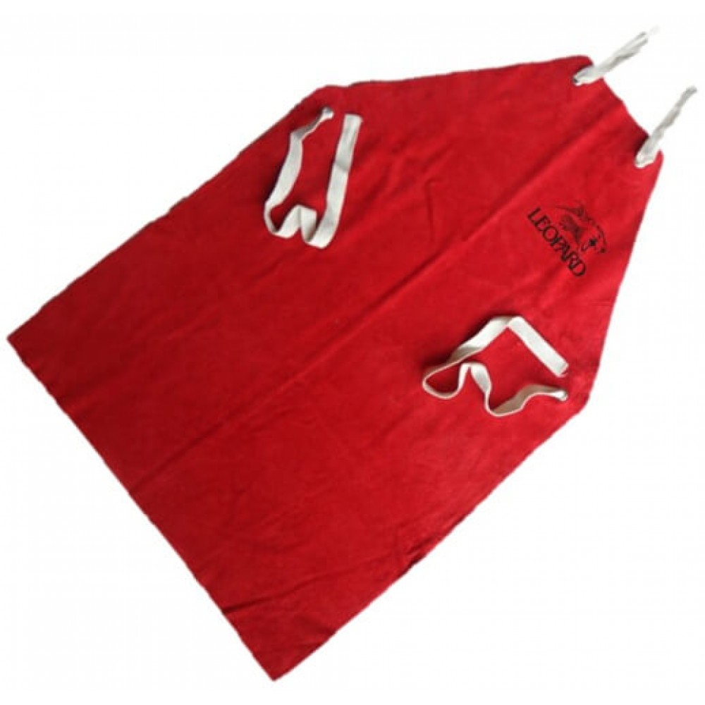 Red Leather Welders Apron with Cotton Ties 24" x 36"
